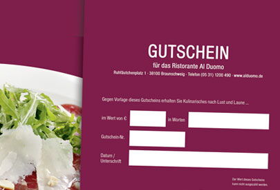 Geschenk-Gutscheine vom Restaurant Al Duomo